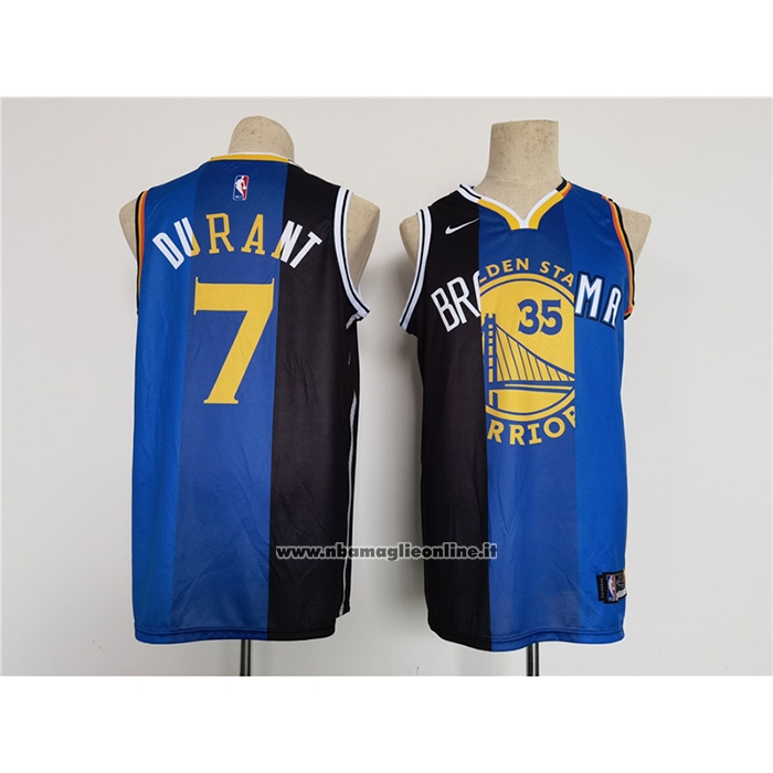 Maglia Nets Warriors Thunder Kevin Durant #30 7 Split Blu Nero